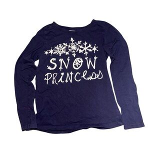 Snow Princess Kids Long Sleeve Navy Blue Shirt with White‎ Glitter Letters Sz 8